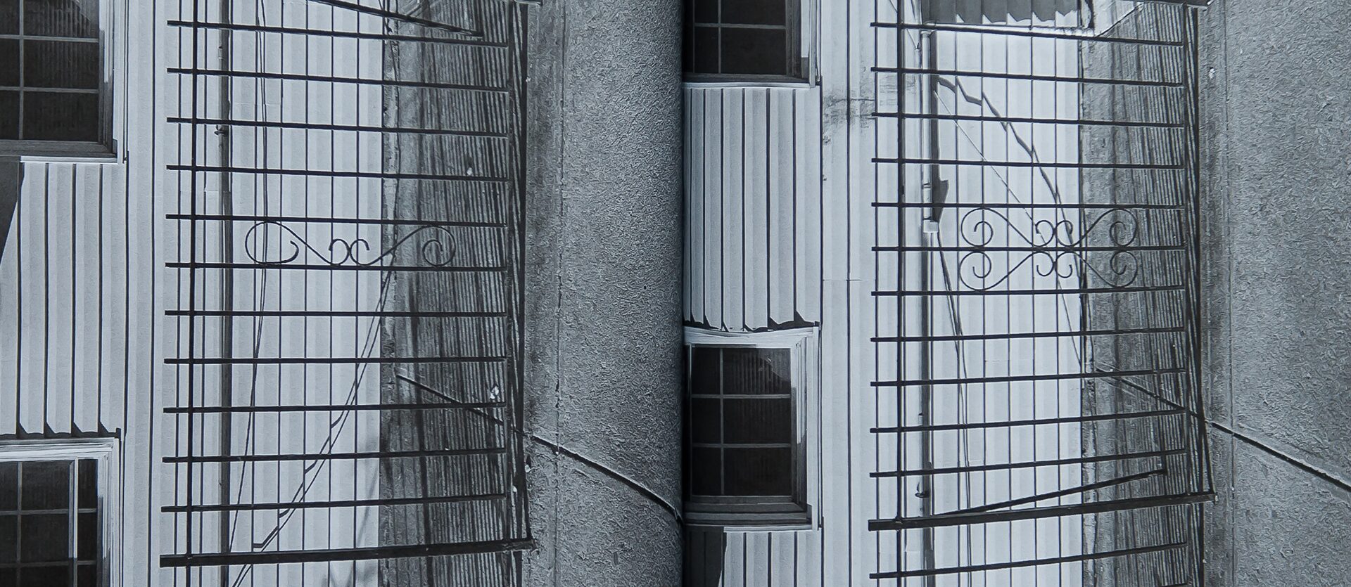 Black and white diptych of fencing.